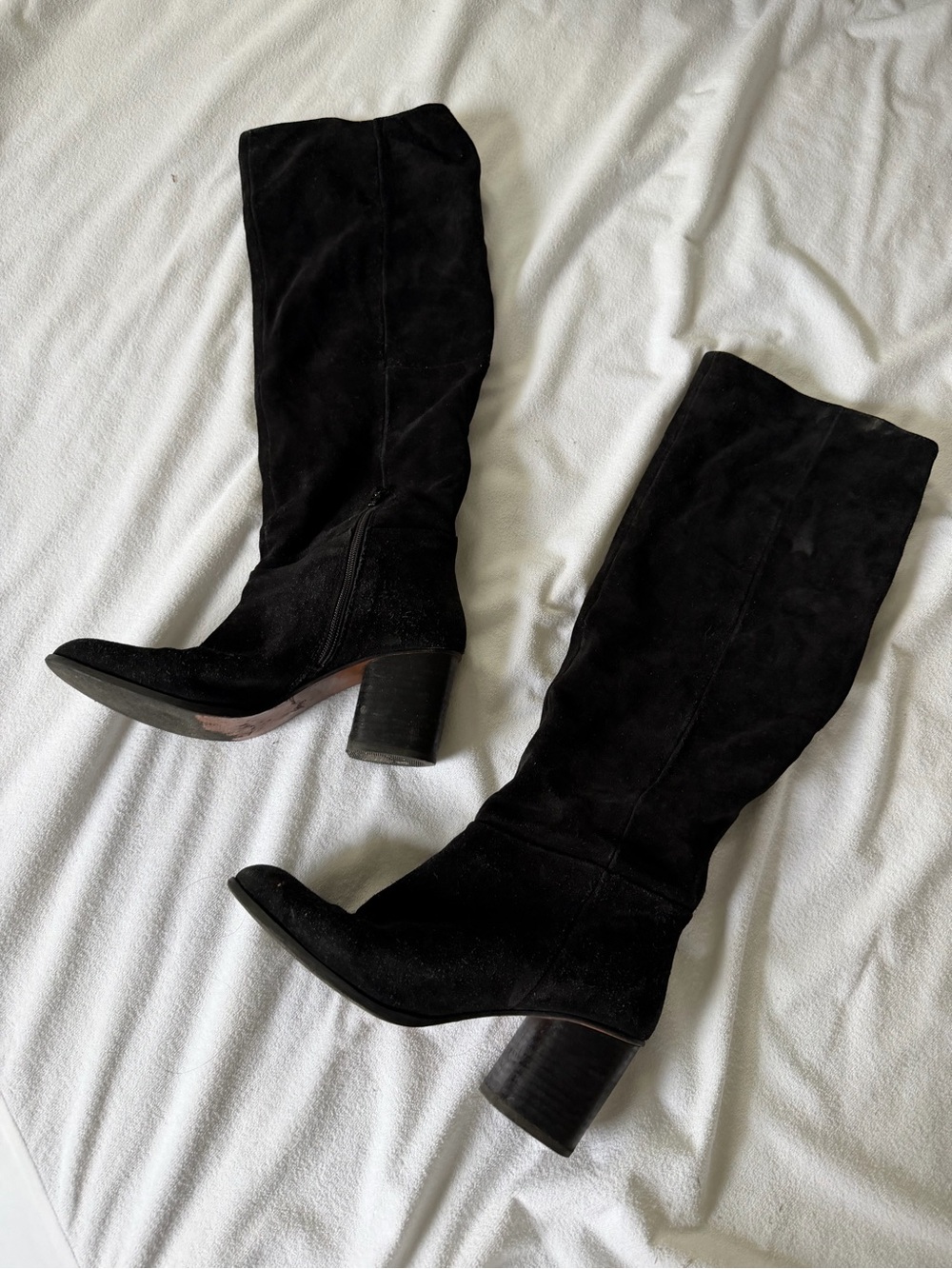 Black Suede Mid-Heel Knee-High Women's Boots